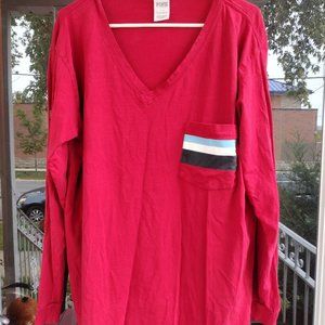 VICTORIA'S SECRET PINK CAMPUS SHIRT GRAPHIC LONG SLEEVE SIZE LARGE